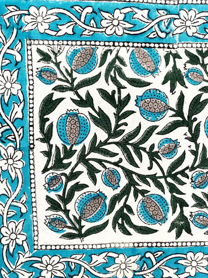 Hand blockprinted table runner Teal color Pomegranate design online