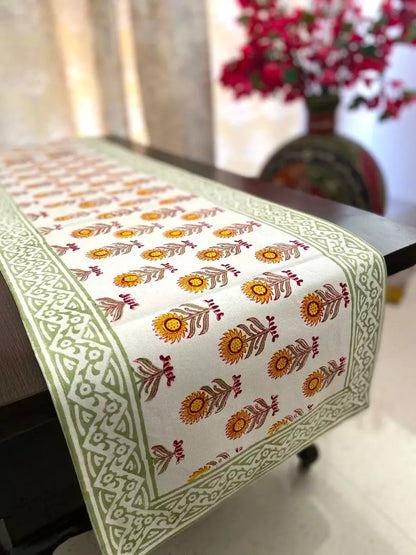 Hand blockprinted table runner  Yellow  Sunflower design