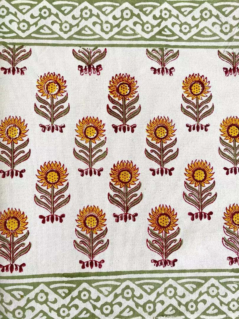 Hand blockprinted table runner  Yellow  Sunflower designs