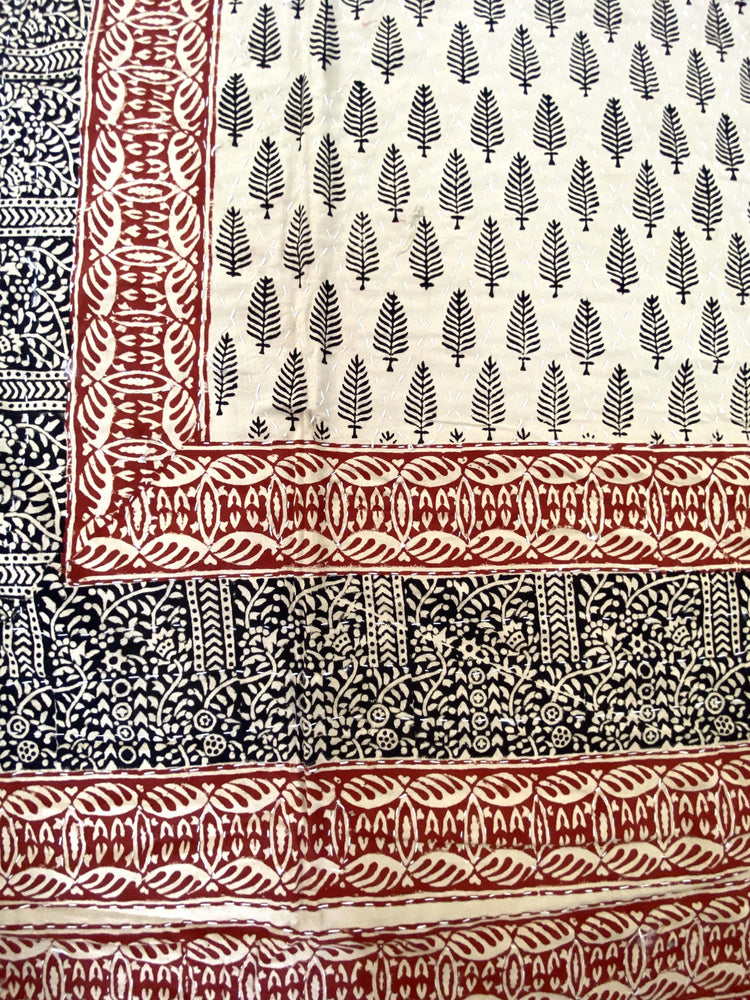 Hand made Kantha Blockprinted Cotton Bedcover