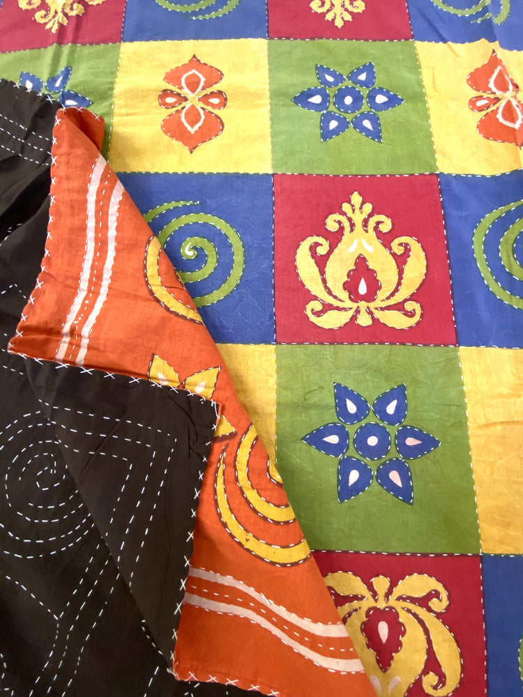 Hand made Kantha Blockprinted Cotton Bedcover