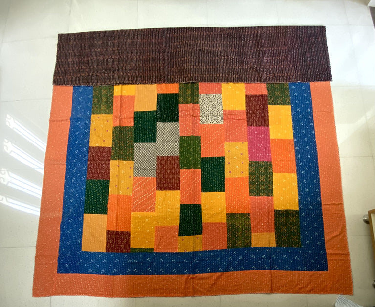 Hand made Kantha Patchwork Blockprinted Cotton Bedcover