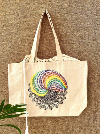 Handpainted balloon tote bag- Mandala art design