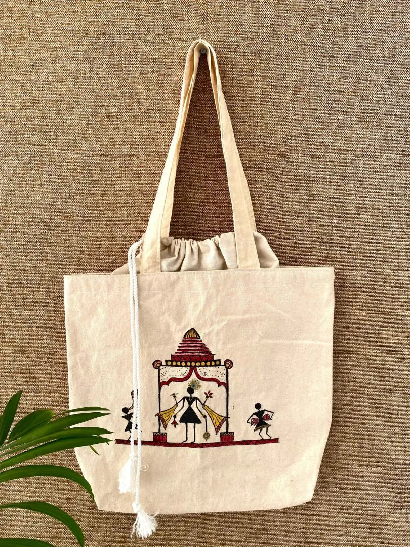 Penkraft Exquisite handpainted Cloth Bag with an original Gond Art design   Amazonin Home  Kitchen
