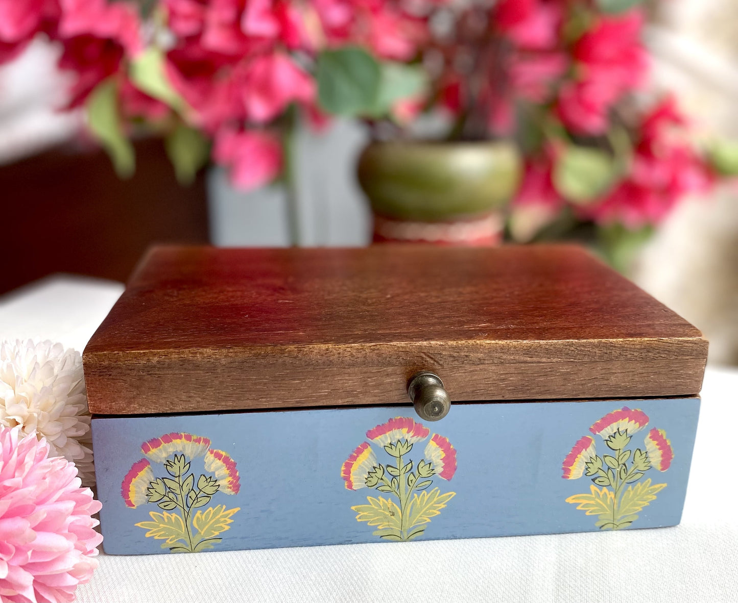 Handpainted Antique look Wooden Box - Rustic Blue