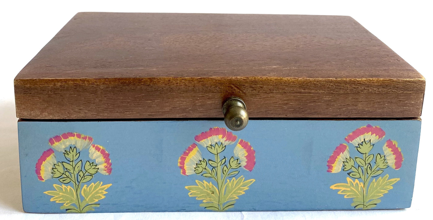 Handpainted Antique look Wooden Box - Rustic Blue