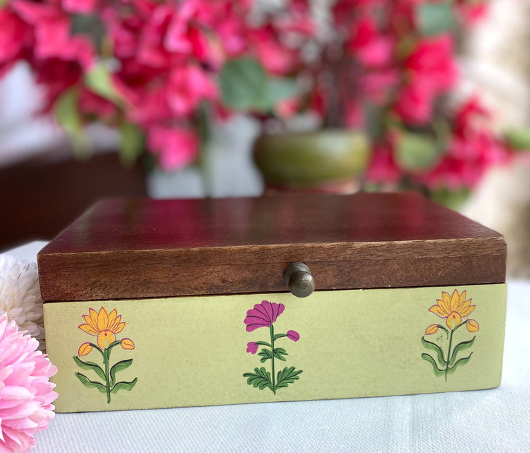 Handpainted Antique look Wooden Box - Pale Green