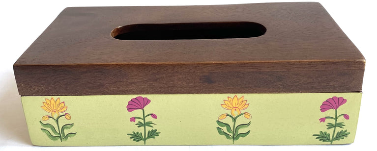 Handpainted Antique look Wooden Tissue Box - Pale Green