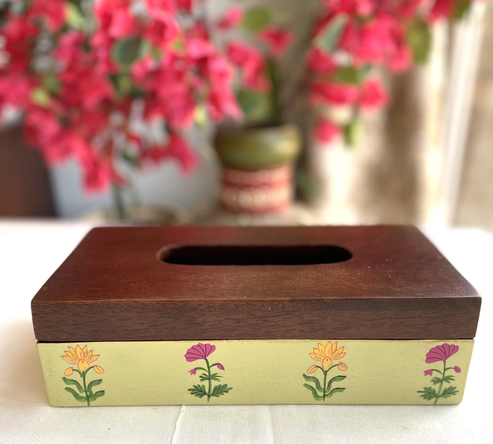 Handpainted Antique look Wooden Tissue Box - Pale Green