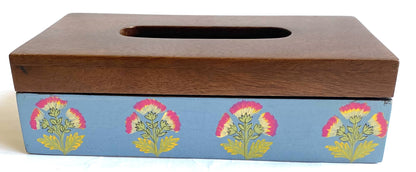 Handpainted Antique look Wooden Tissue Box - Rustic Blue