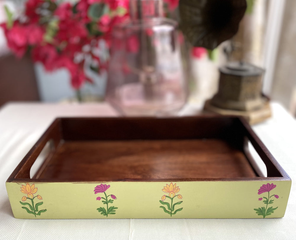 Handpainted Antique look Wooden Tray - Pale Green