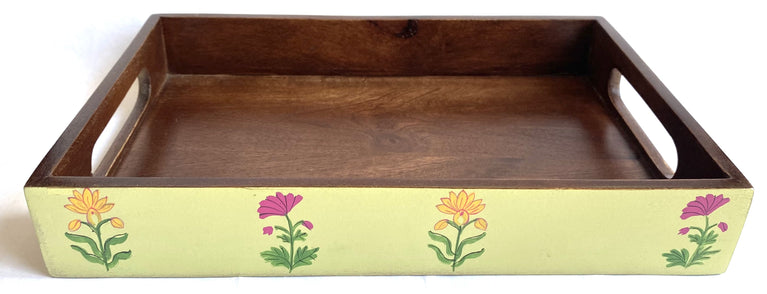 Handpainted Antique look Wooden Tray - Pale Green