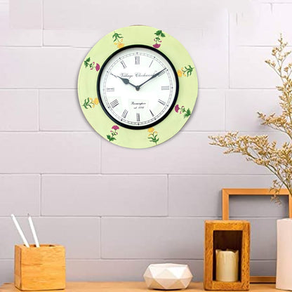 Handpainted Antique look Wooden Wall Clock -Pale Green