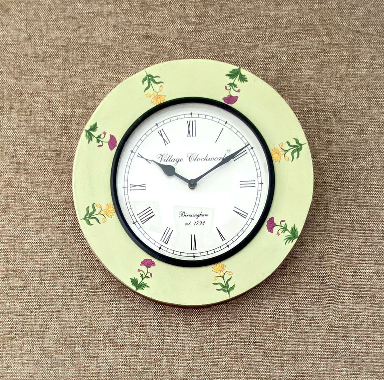 Handpainted Antique look Wooden Wall Clock -Pale Green