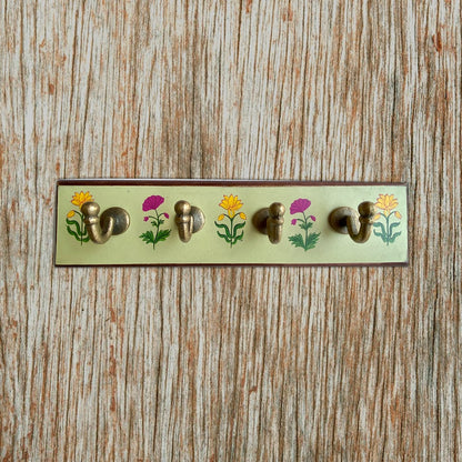 Handpainted Antique look Wooden Wall Hanger with 4 Hooks-Pale Green