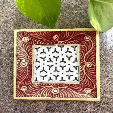 Hand painted Marble Soap Dish with Carving-Square