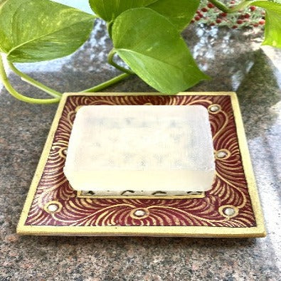 Hand painted Marble Soap Dish with Carving-Square