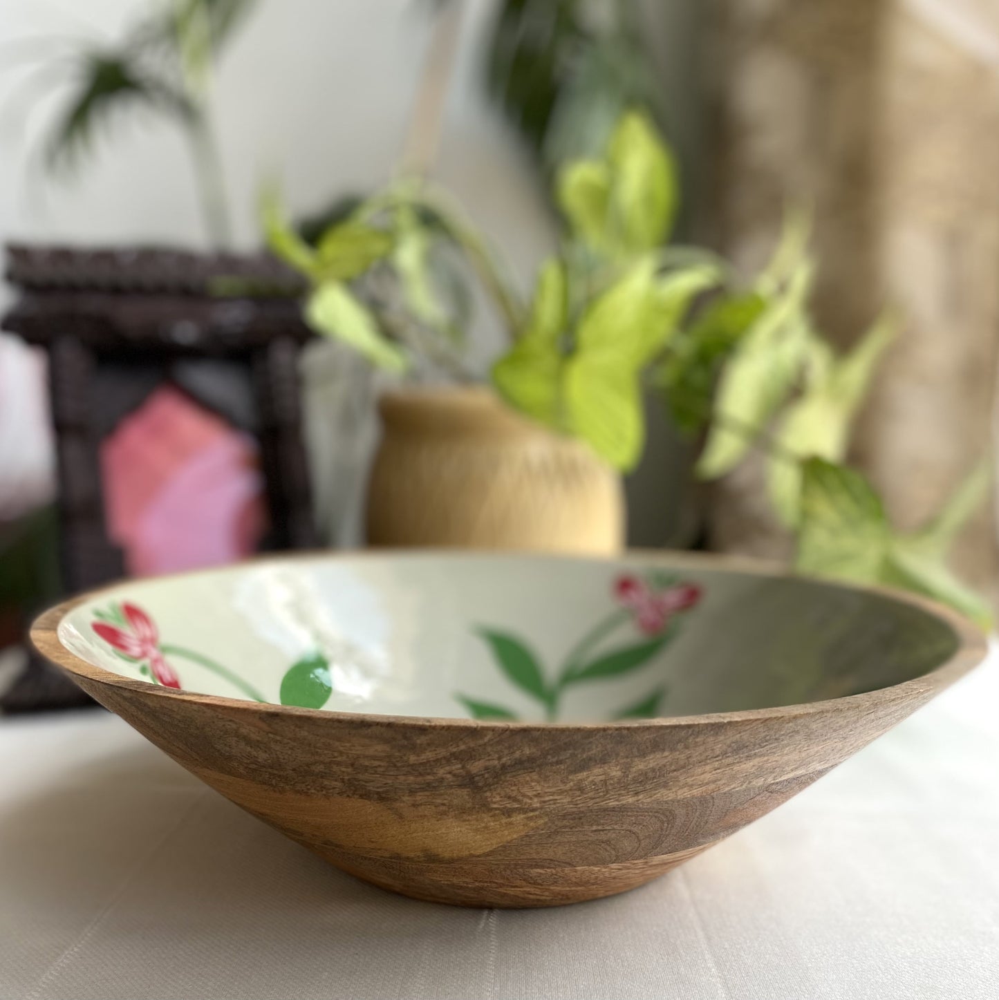 Handpainted Mango Wood Salad Bowl