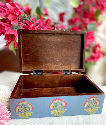 Handpainted Antique look Wooden Box - Rustic Blue