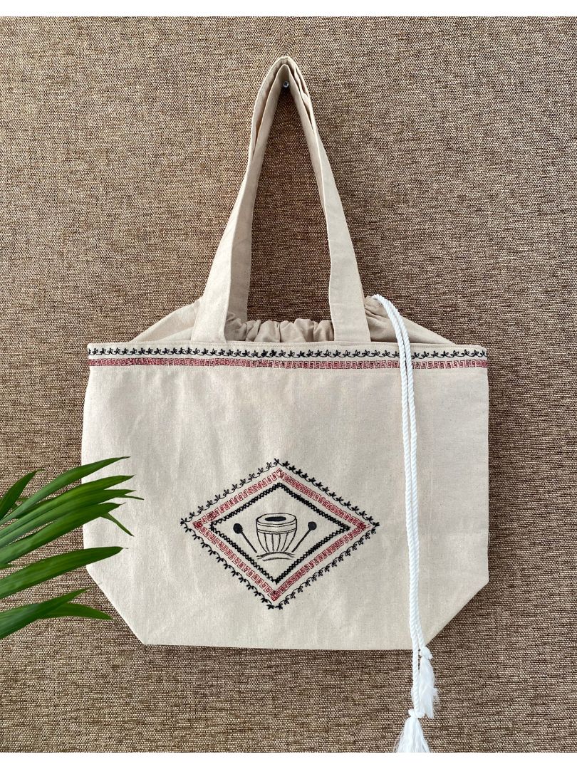 Handpainted balloon tote bag-Warli art design