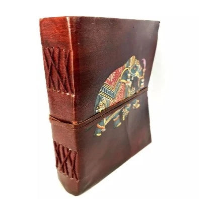 Handpainted diary with leather cover-elephant design