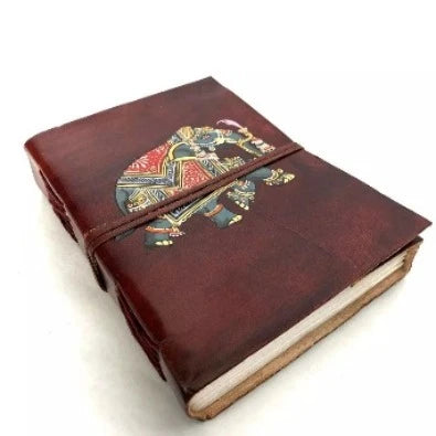 Handpainted diary with leather cover-elephant design