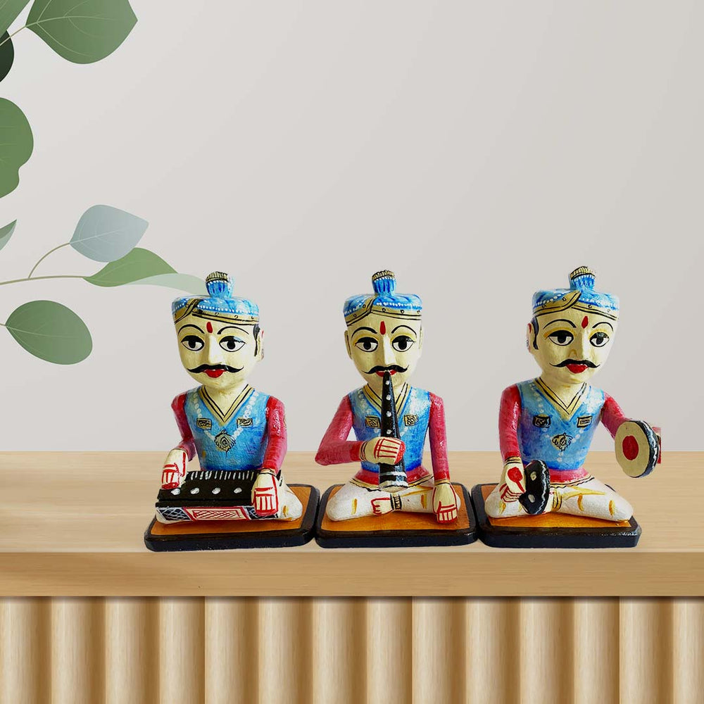 Handpainted wooden musician set from Bassi Chittorgarh