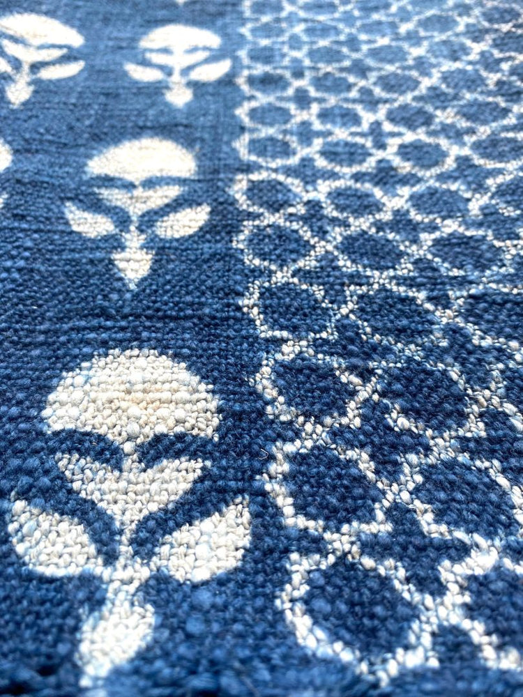 Hand blockprinted Cotton Sofa Throws-Indigo