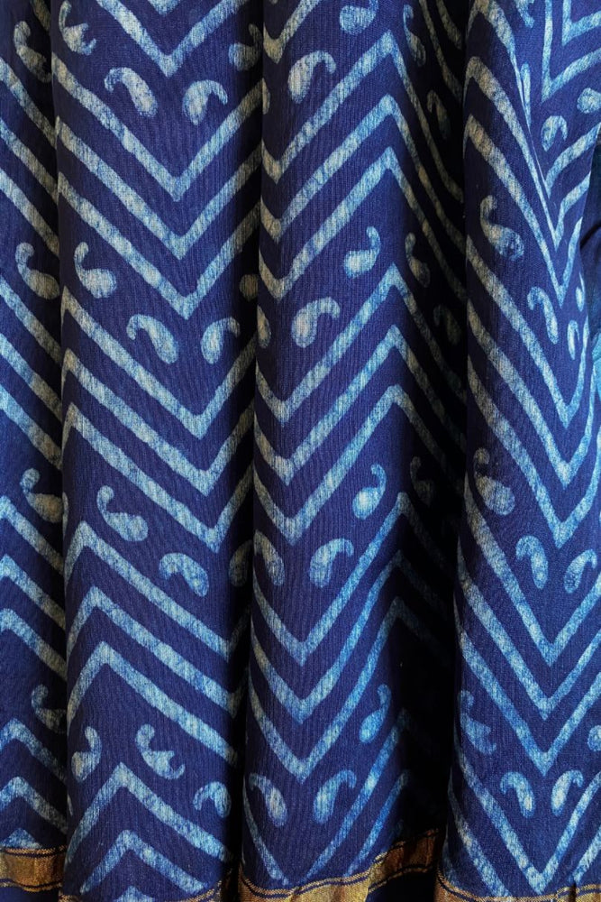 Indigo Chanderi Silk Stole Hand blockprinted