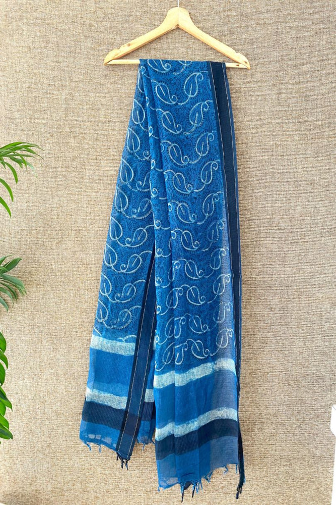 Hand blockprinted Kota Doriya Stole-Indigo