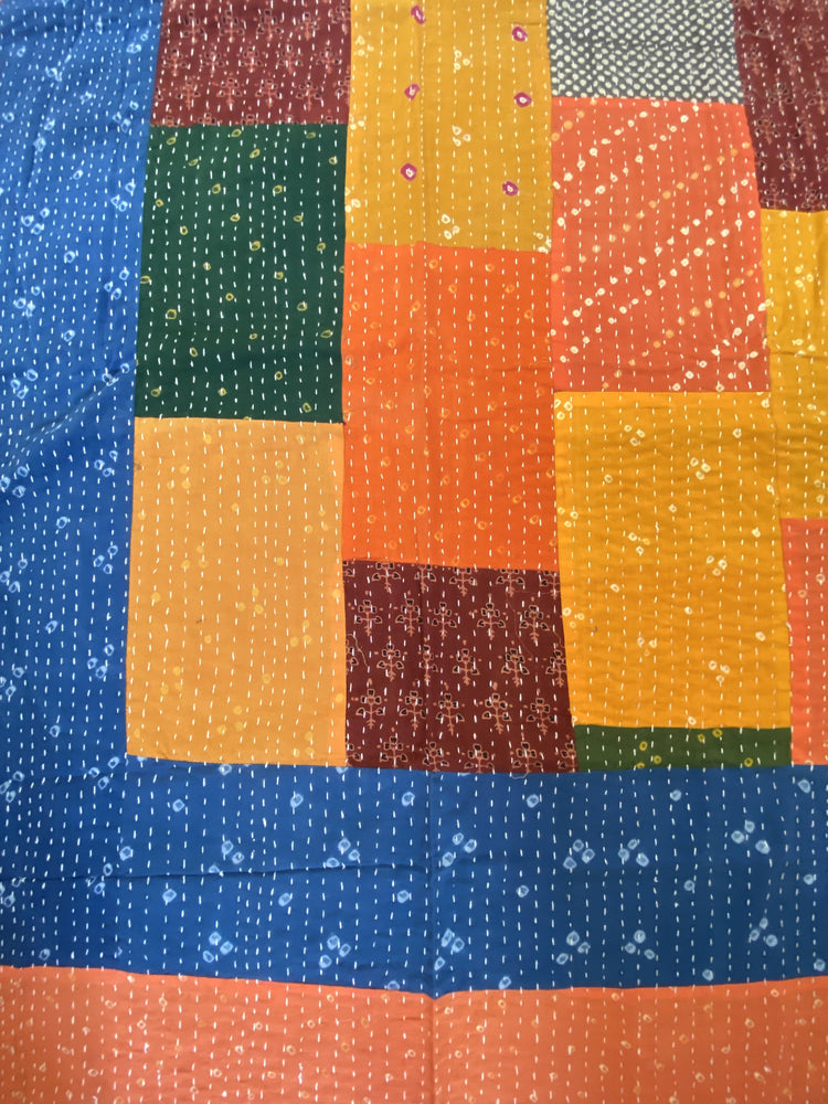 Hand made Kantha Patchwork Blockprinted Cotton Bedcover