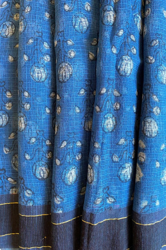 Hand blockprinted Kota Doriya Stole-Indigo