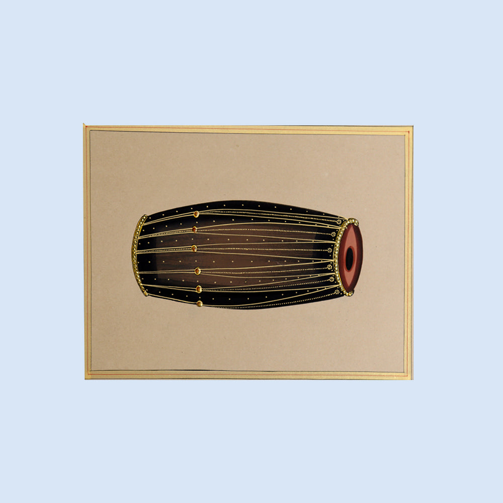 Miniature painting Dholak white border brown background