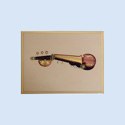 Miniature painting Sarod white border brown background