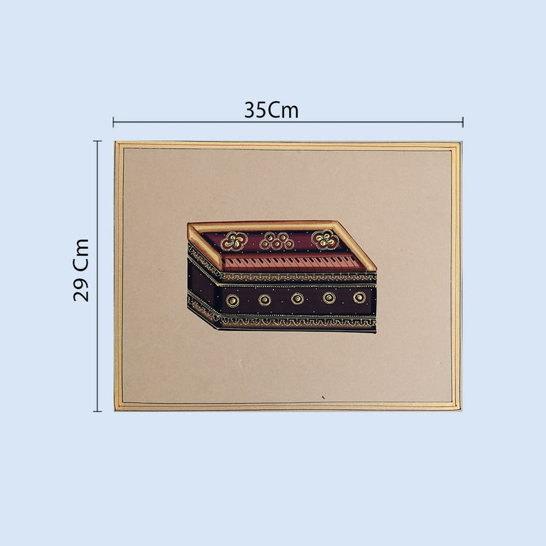 Miniature painting Harmonium white border brown background