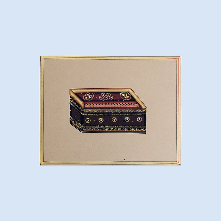 Miniature painting Harmonium white border brown background