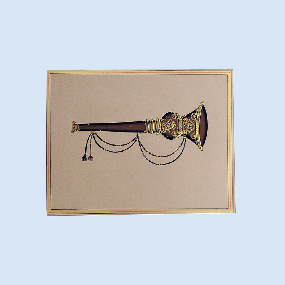 Miniature painting Sarangi white border brown background