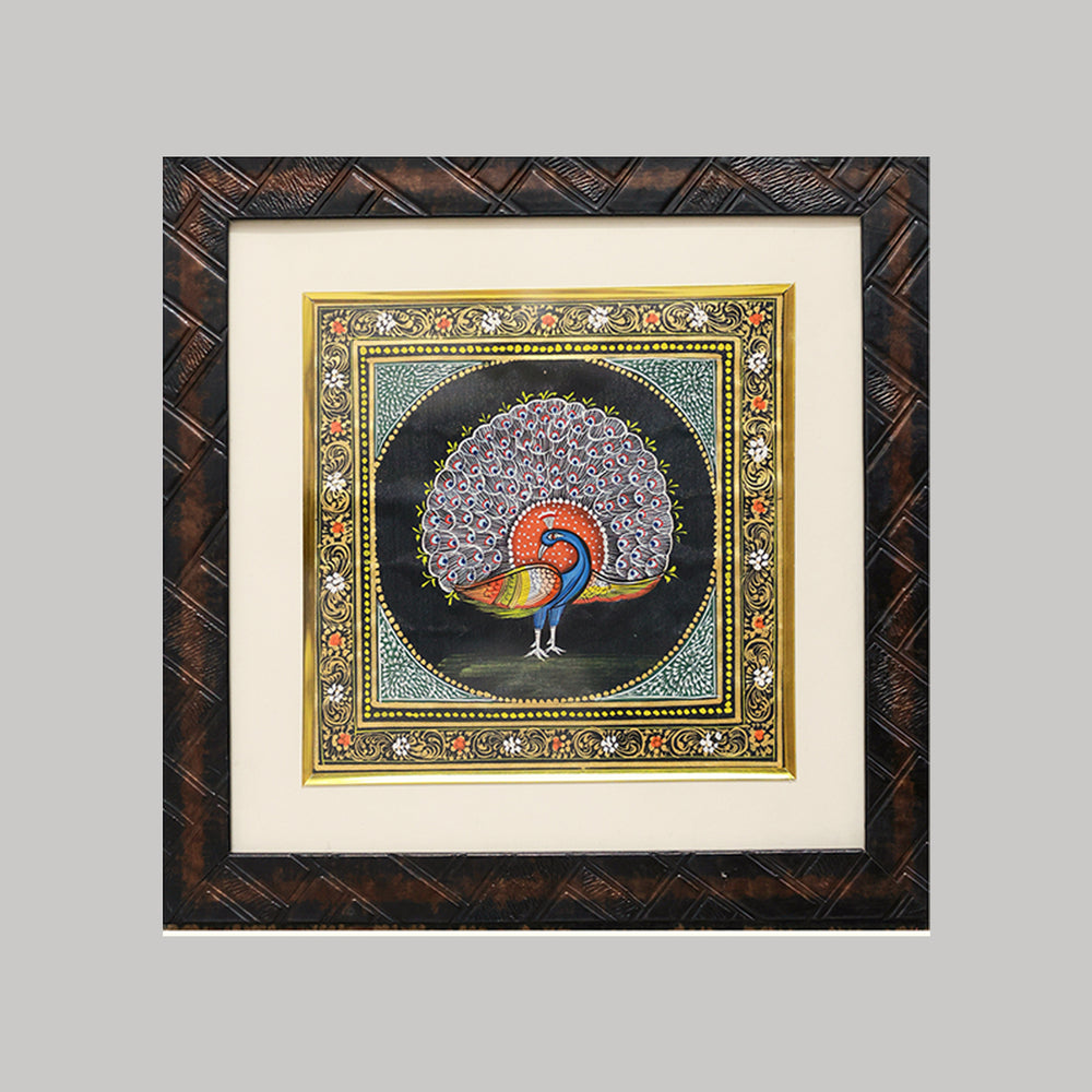 Miniature painting framed peacock blackback ground size