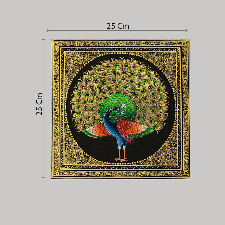 Miniature painting peacock with golden detailing green colour