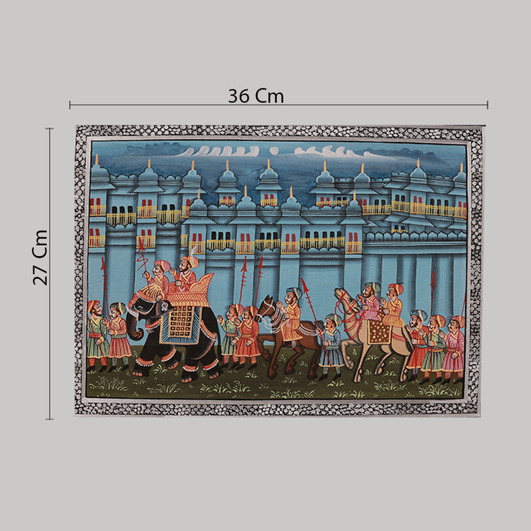 Miniature painting royal procession blue with silver border and golden detailing