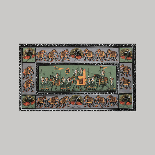 Miniature painting royal procession green background