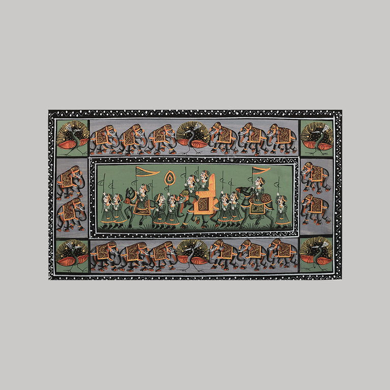 Miniature painting royal procession green background