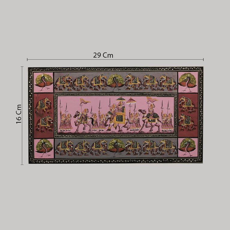 Miniature painting royal procession pink background