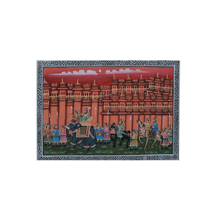 Miniature painting royal procession red with silver border and golden detailing