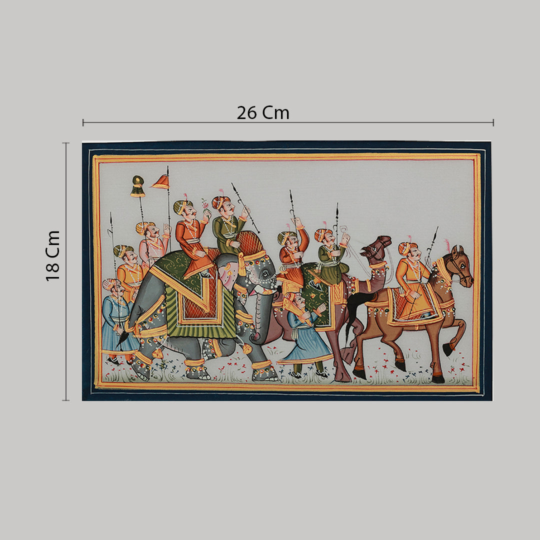 Miniature painting royal procession white background right facing