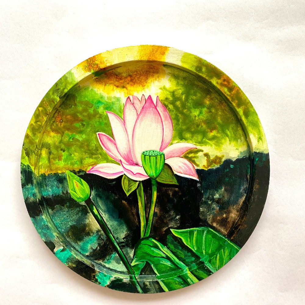 Lotus Hand Painted Round Wall Plate