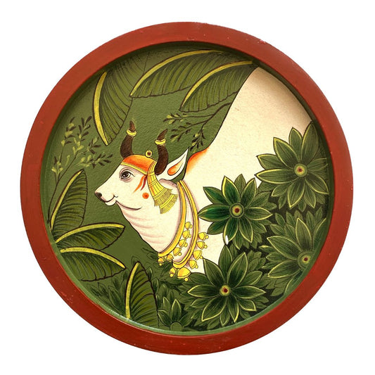 Online Hand painted Wall Plate Round Pichwai painting Kamdhenu