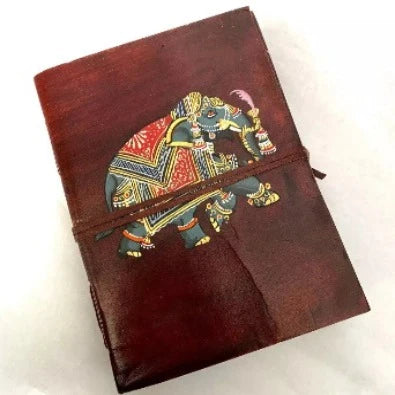 Handpainted diary with leather cover-elephant design