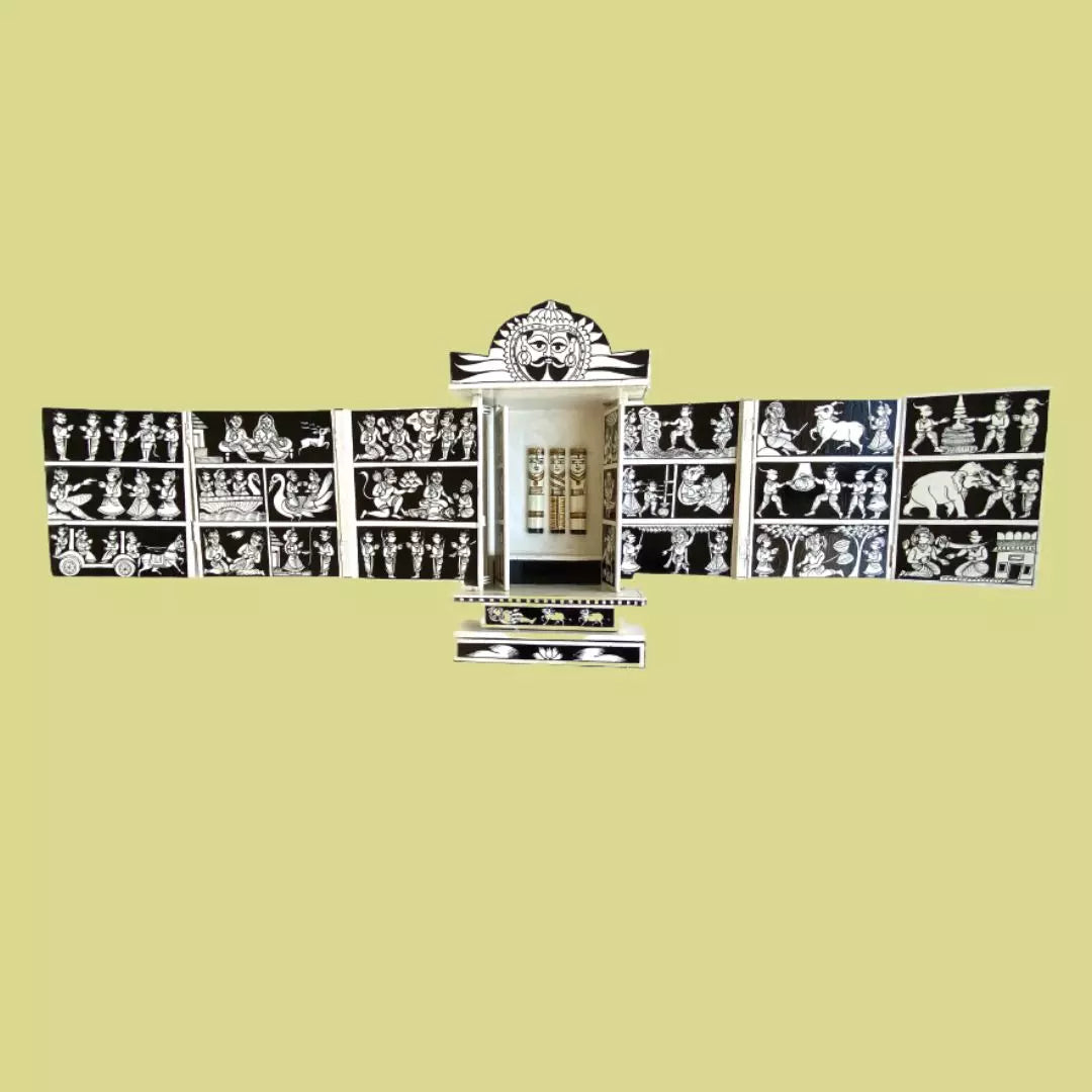 Rajasthani Kaavad Art | Large | Black and White Color