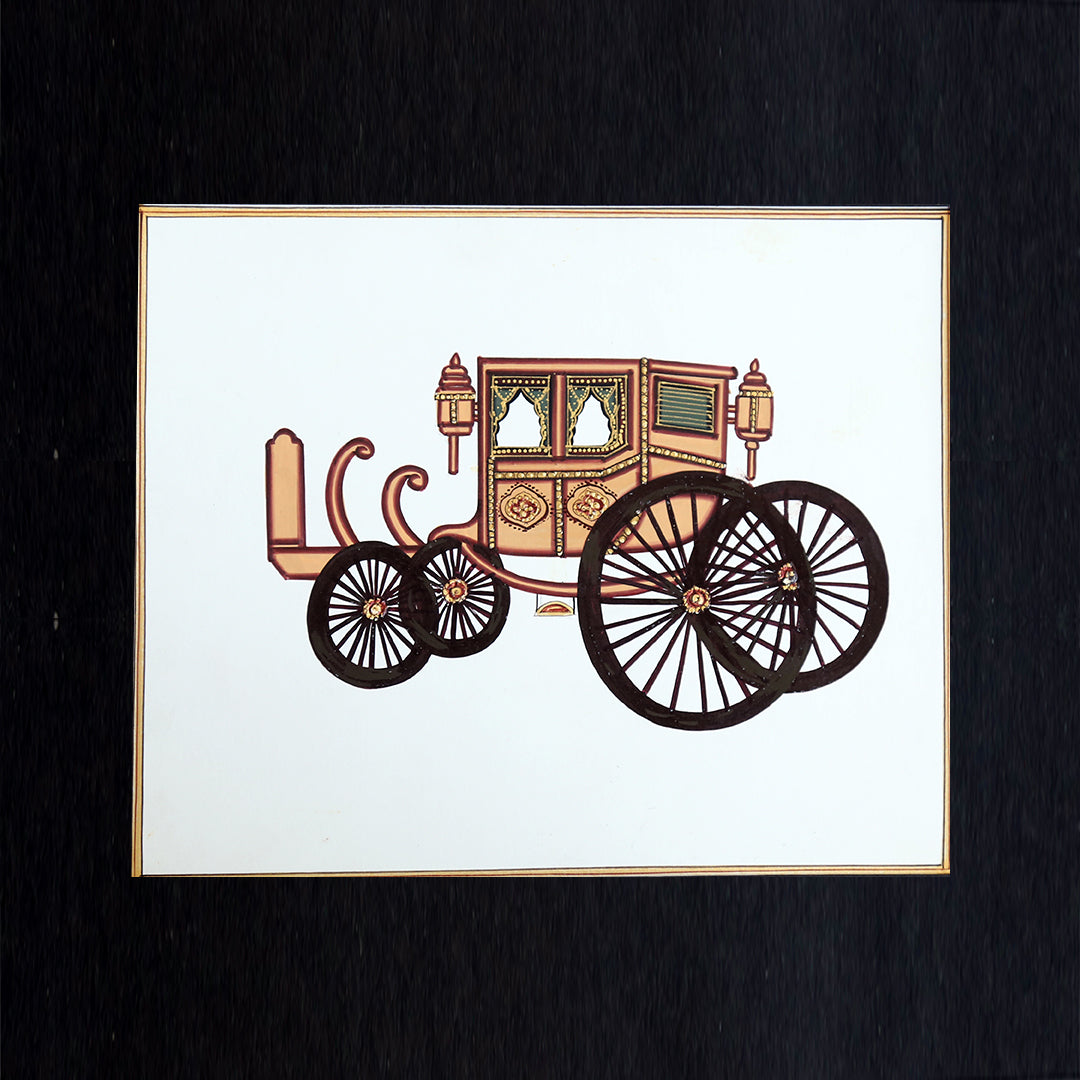 Rajasthani Miniature Handmade Painting | Bagghi | Black border | White background